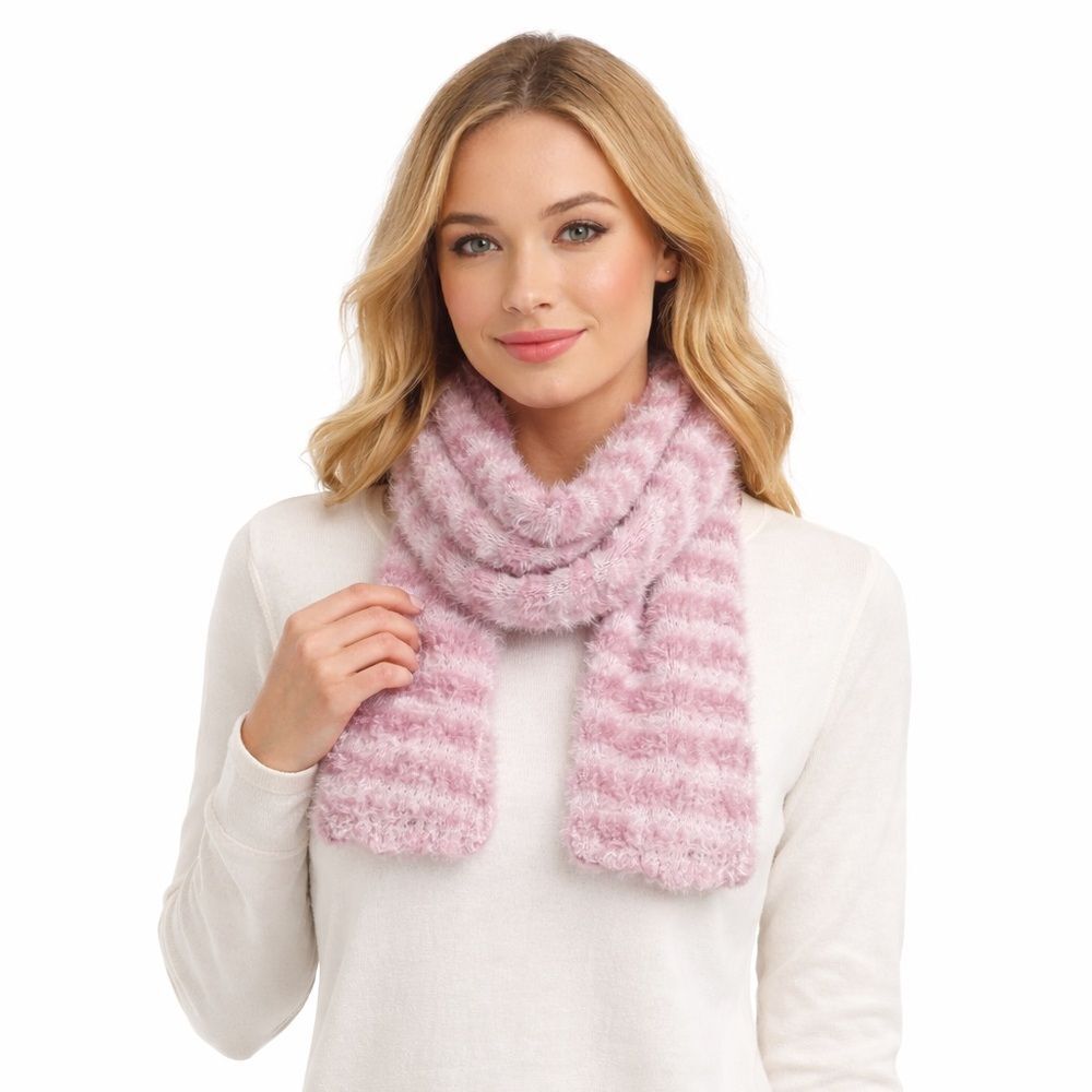 Women's Y2K Bubble Gum Pink & White Stripe Winter Scarf